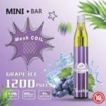 YUOTO MINI BAR DISPOSABLE VAPE KIT 1200 PUFFS GRAPE ICE
